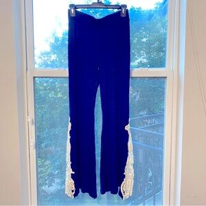 Loila Navy Rayon Crochet Sides Wide Leg Medium Dress Classic Band Slacks